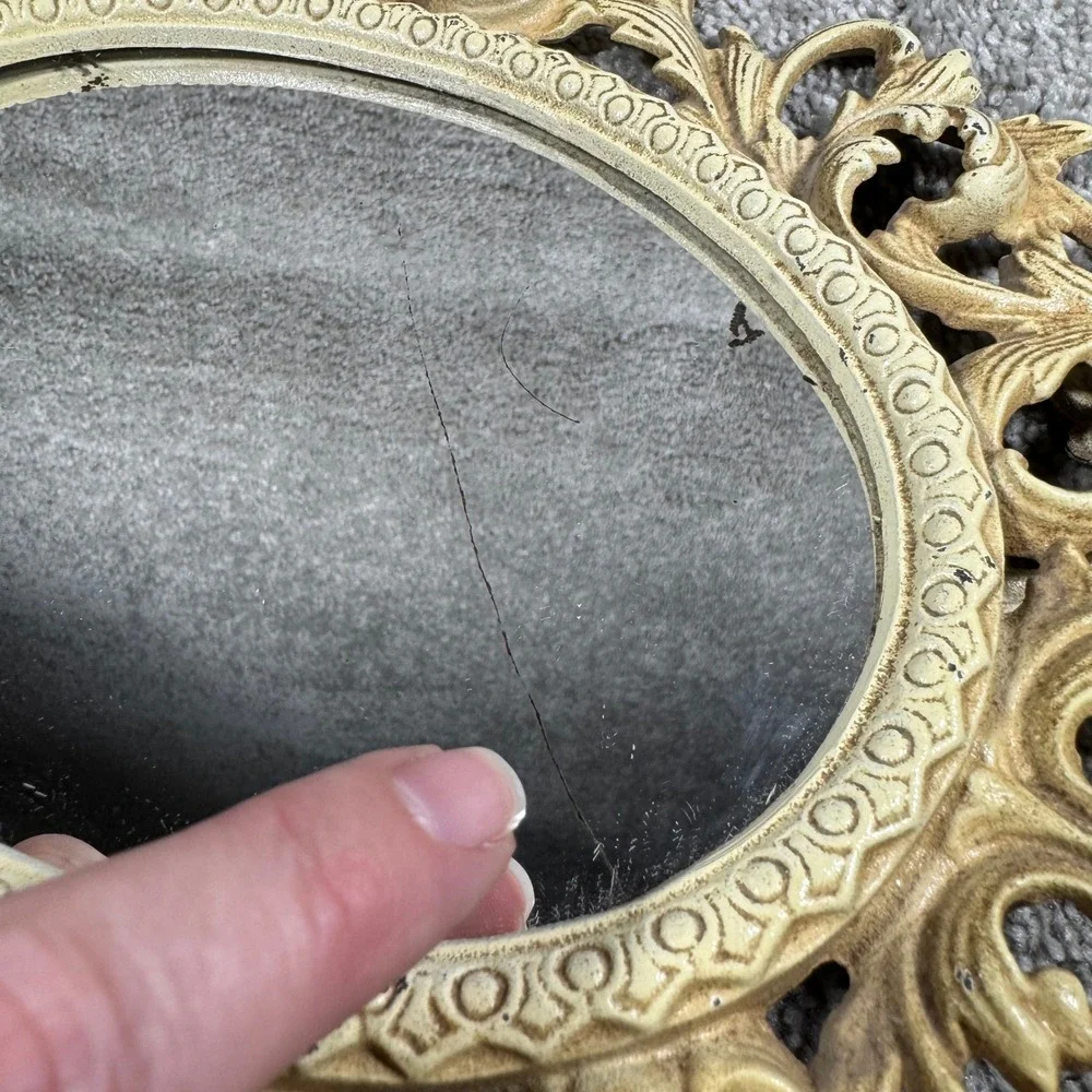 Wilton Vanity Mirror Cream Ornate Rococo Cast Metal Tabletop Easel 12.5